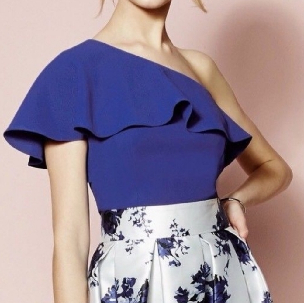 Eliza J One Shoulder Cobalt Blue Shirt